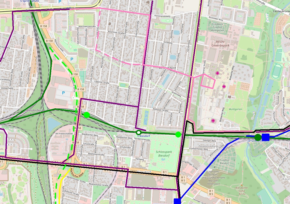 Busse und Bahnhöfe in Biesdorf / Erschließung UKB www.bahninfoforum.de